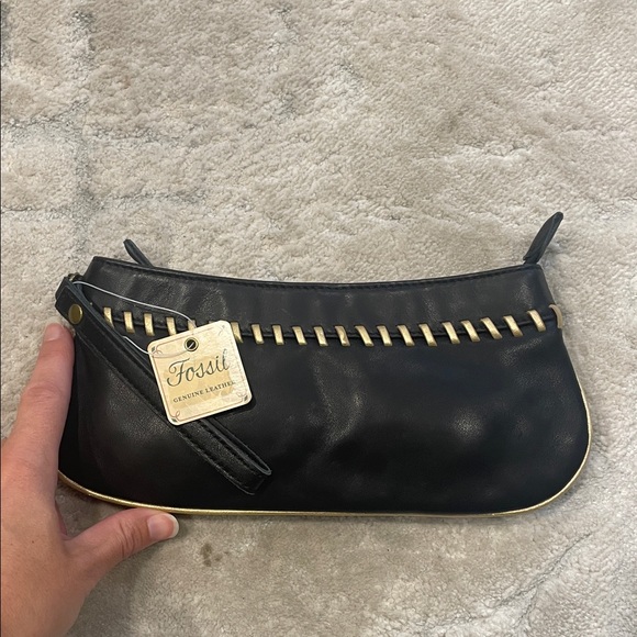 Fossil Black and Gold Leather Wristlet - Picture 1 of 7